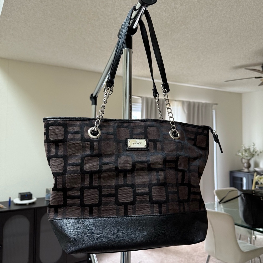 Nine West Stylish Black and Brown Medium Size Tote HandBag